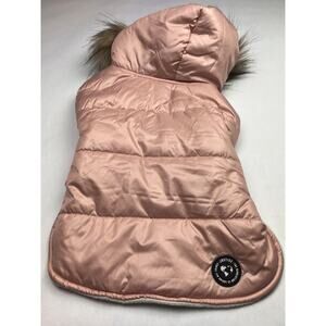 Justice Pet Reversible Puffer Jacket w/ Hoodie Size S Champagne or White